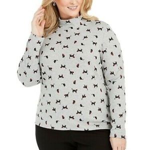 Karen Scott Plus Size Cat & Bow Print Mockneck Top Size 1X